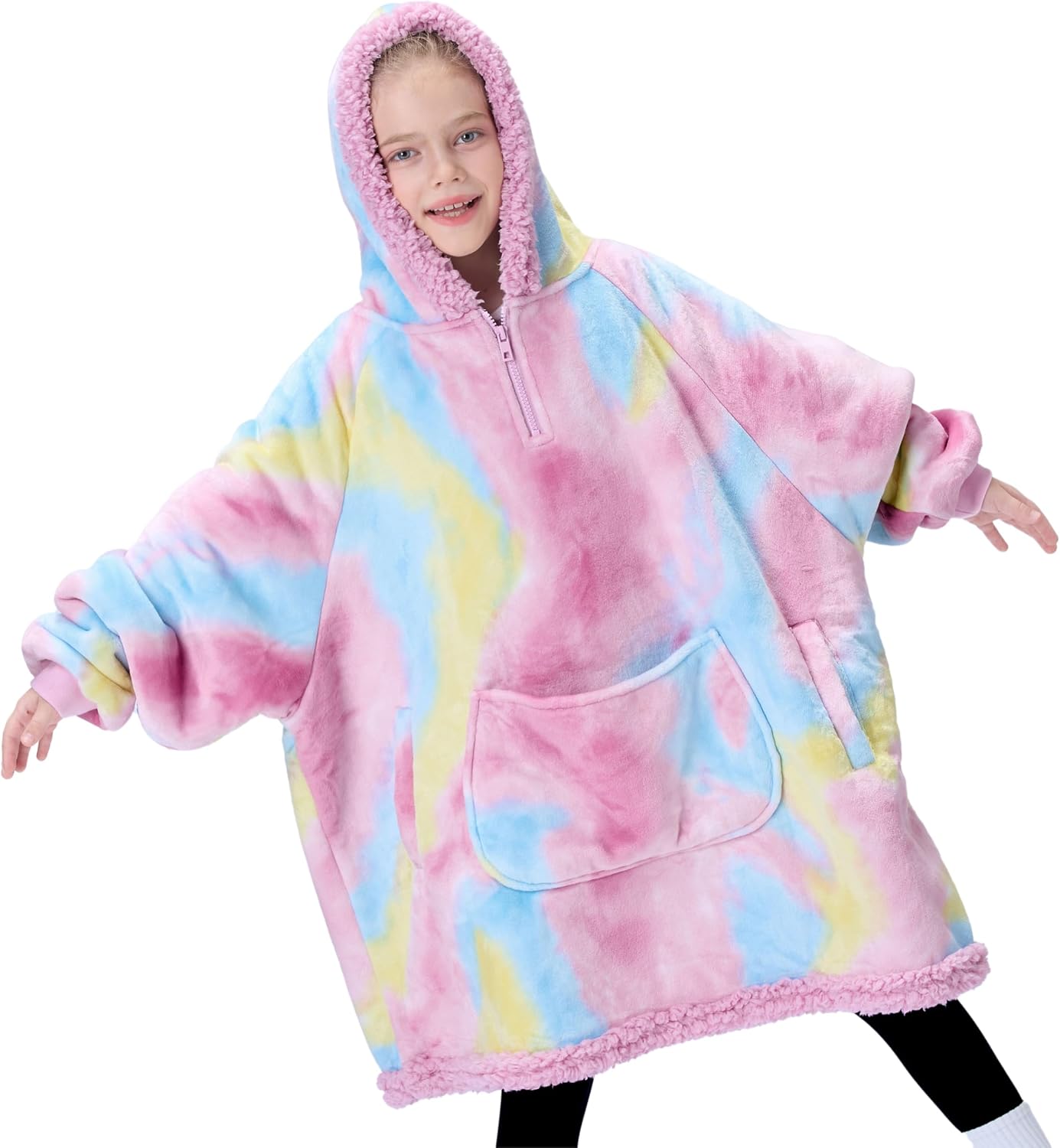 Giggling Getup Wearable Blanket Hoodie for Adults Gifts for Teen Girls Sister Women Sherpa Fleece Printed Hooded Blanket Sweatshirt Warm Cozy with Pocket & Sleeves Beige Cat