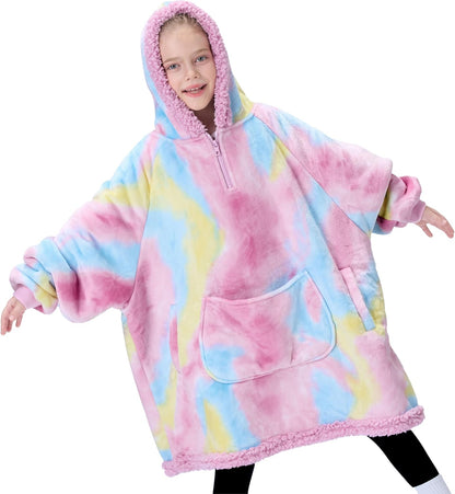 Giggling Getup Wearable Blanket Hoodie for Adults Gifts for Teen Girls Sister Women Sherpa Fleece Printed Hooded Blanket Sweatshirt Warm Cozy with Pocket & Sleeves Beige Cat