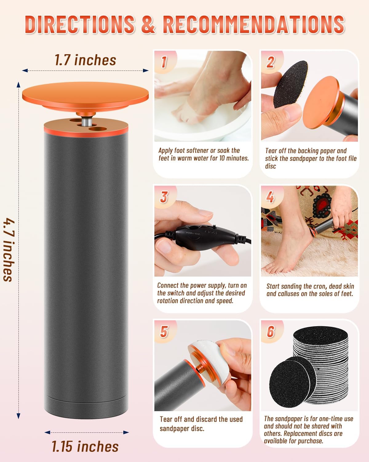 DERMAWAVE FSA&HSA Electric Callus Remover for Feet with 60 Sandpaper Discs, Adjustable Speed Professional Foot File Electric Heel Grinder Sander Pedicure Tool for Dead Skin