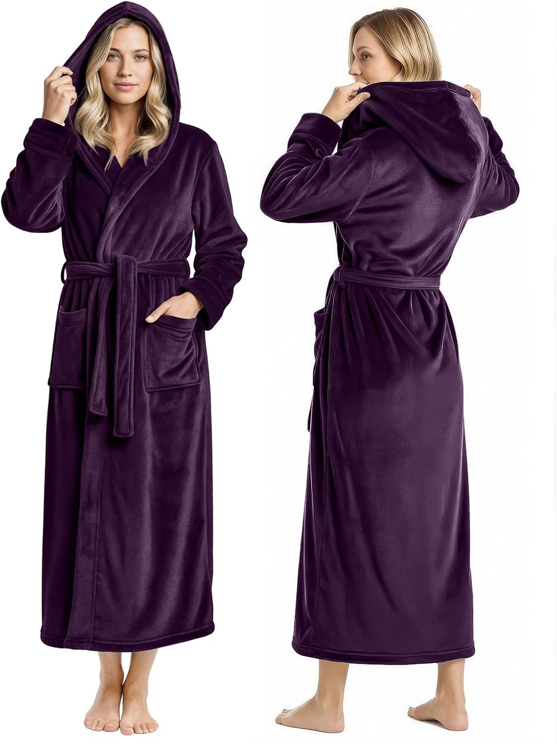 Premium Ultra Soft Robes for Women with Hood Plush Fleece Long Bathrobe