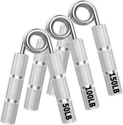 Silver Metal Hand Grip Set, 50LB-400LB No Slip Heavy-Duty Grip Strengthener Great Wrist & Forearm Hand Exerciser, Home Gym, Hand Gripper Grip Strength Trainer