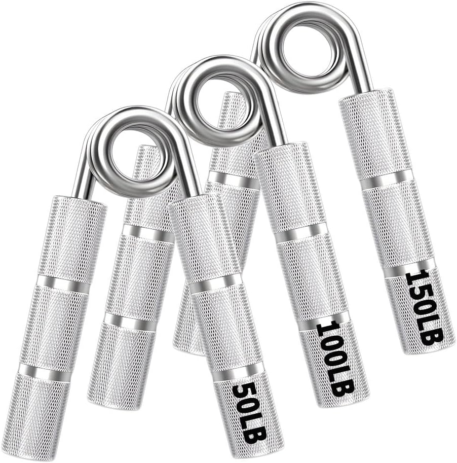 Silver Metal Hand Grip Set, 50LB-400LB No Slip Heavy-Duty Grip Strengthener Great Wrist & Forearm Hand Exerciser, Home Gym, Hand Gripper Grip Strength Trainer