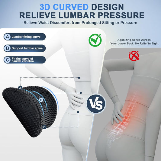 Lumbar Support Pillow,Ergonomic Memory Foam Lumbar Pillow for Chairs Black