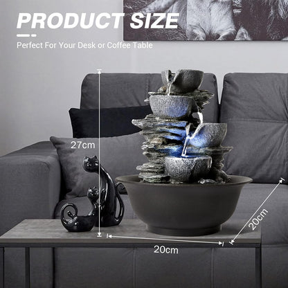 WICHEMI Indoor Fountain Tabletop Fountain Waterfall Fountains Stacked Rocks | Desktop Fountain With LED Light, Soothing Sound, Stress Relief, Humidifies Air, No Plumbing, Easy Setup, 11.8"X8.7"X5.9"