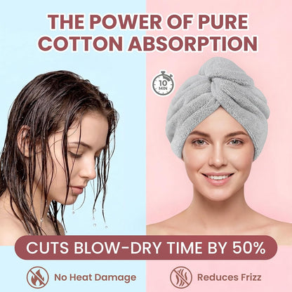 Mandydov 100% Cotton Hair Towel Wrap for Women, 2 Pack Thickened & Super Absorbent Turbans, Anti Frizz Quick Dry Hair Towels (Blue, Pink Blush)