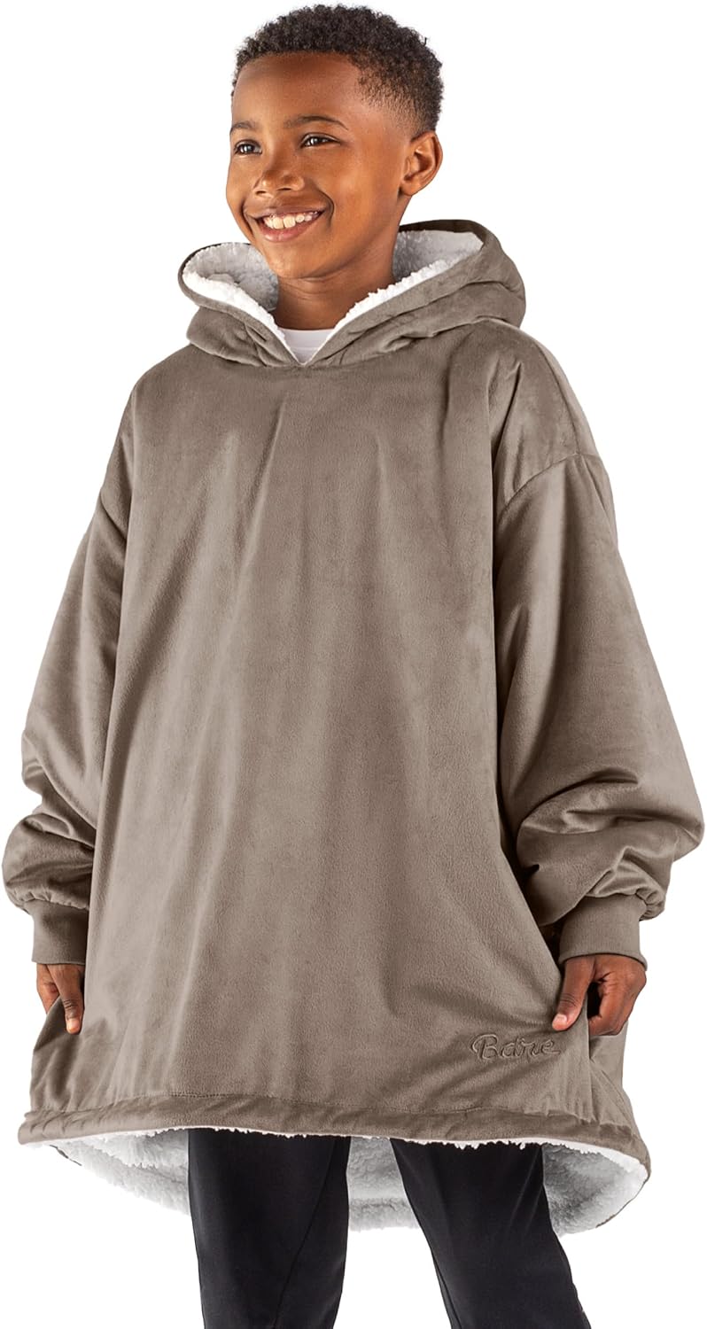 Bare Home Wearable Blanket Hoodie - Soft Plush Sherpa - Warm and Cozy - Oversized Wearable Blanket