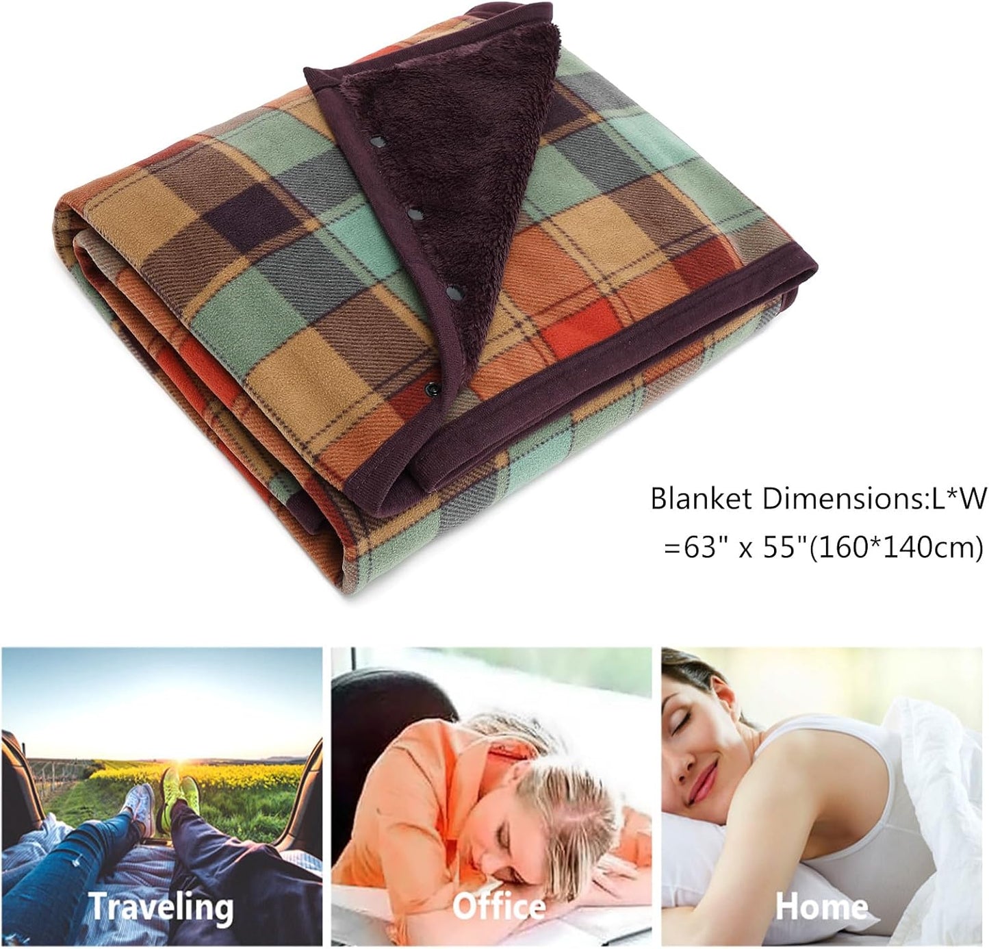 forestfish Fleece Wearable Blanket, Plaid Lap Blanket Comfy Poncho Throw with Buttons for Bed Sofa Office, Grey-White