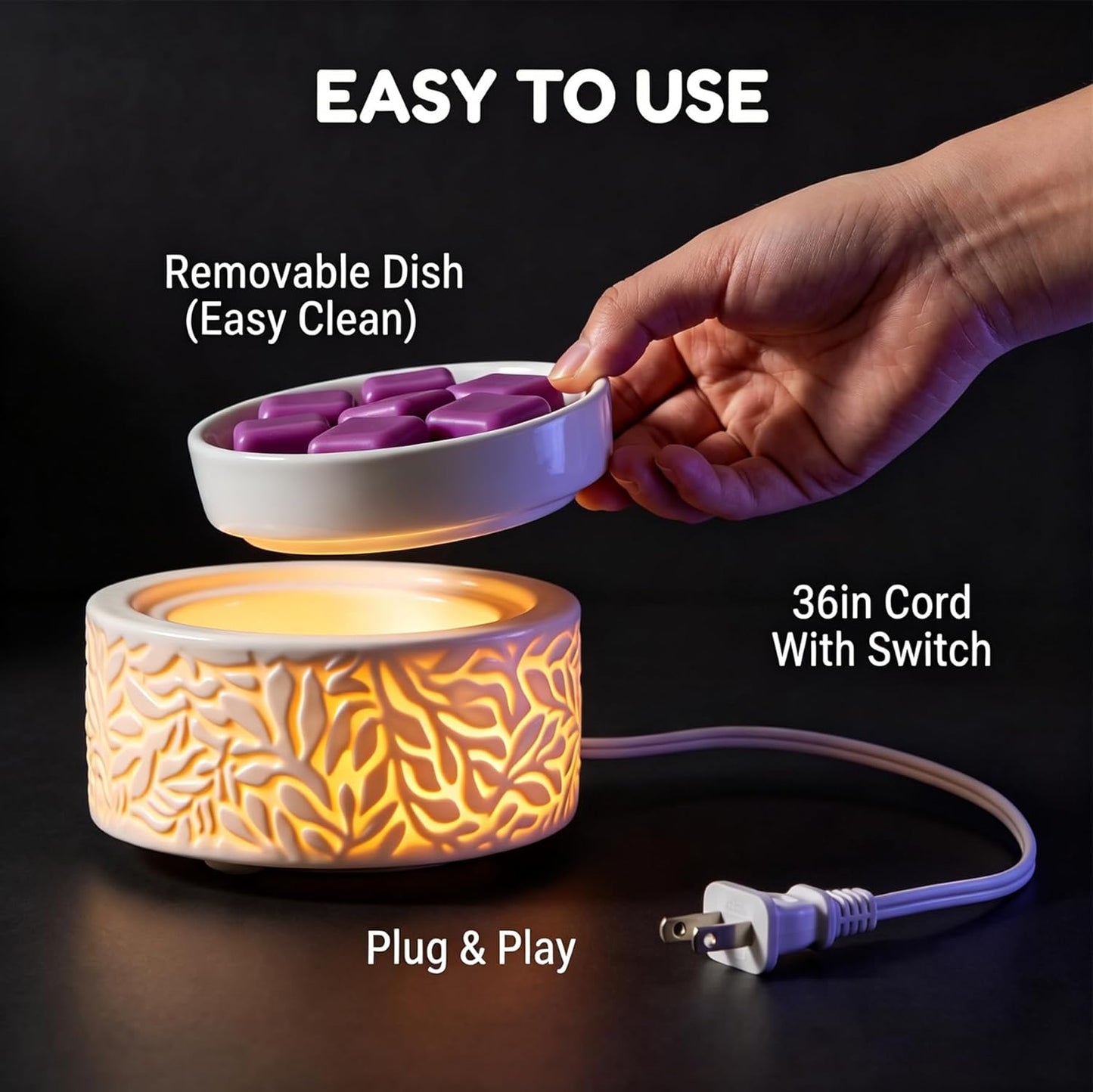 Wax Melt Warmer 3-in-1 Electric, Ceramic Wax Burner for Scented Wax & Essential Oil – Fast Heating, Flame-Free Aromatherapy for Home Office, White