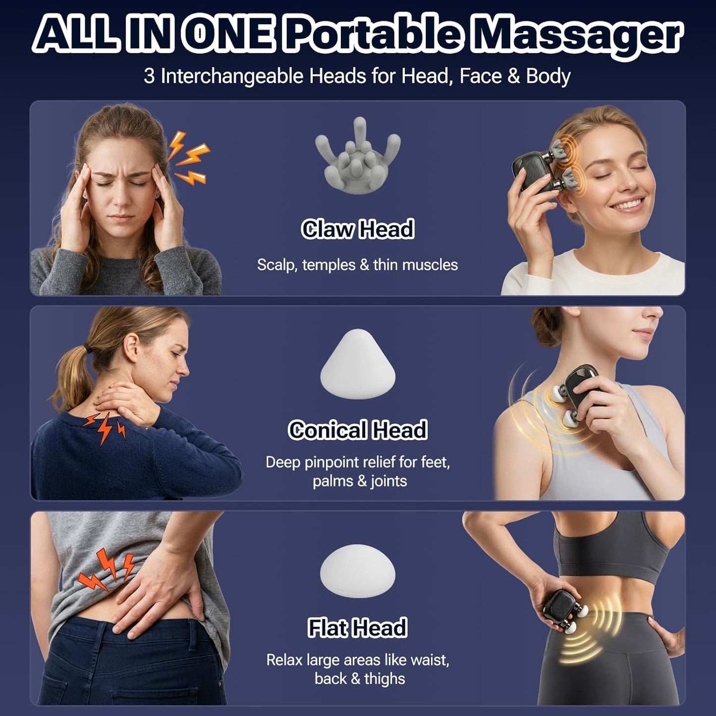 Pocket Massage Gun, Dual Heads Mini Muscle Massager with Brushless Motor, 3 Massage Heads, Portable Deep Tissue Massager for Travel, Gym, Gifts for Men Women Dad Mom