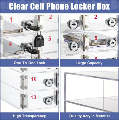 Layhit 20 Slots Cell Phone Locker Box for Classroom Clear Acrylic Cell Phone Storage Cabinet Bin with Door Locks for Classroom School Students Office Factory Employees