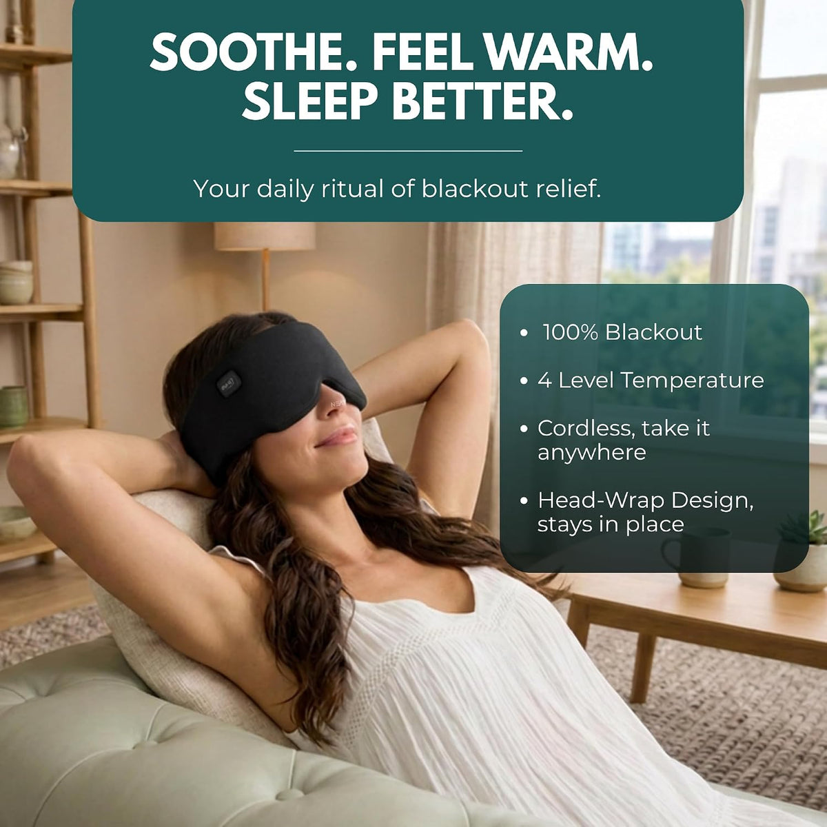 Heated Eye Mask – Cordless Electric Warm Eye Compress for Dry Eyes, Stye & Eye Strain Relief – 4 Heat Settings, Rechargeable, Light-Blocking, Blackout, Washable Cover (Sunset Rose)