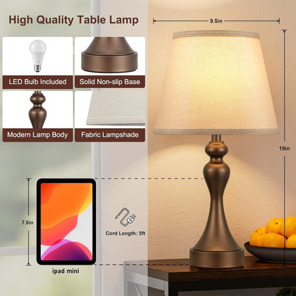 Seealle Touch Lamps for Nightstand - Bedside Lamps Set of 2, 3 Way Dimmable, USB C+A for Bedroom & End Tables (LED Bulbs Included)