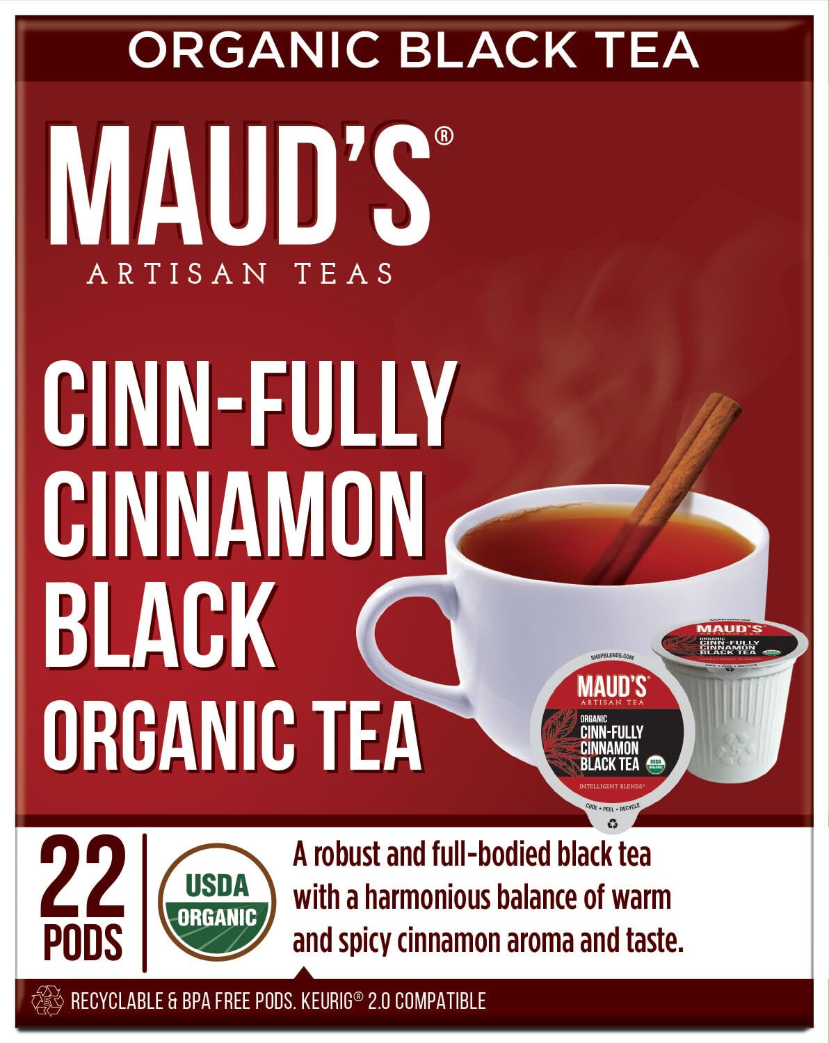 Maud's Organic Chamomile Lavender Tea Pods, 24 ct, Single Serve Pods – 100% Gourmet Blended Tea Leaves, Compatible with Keurig K Cups Maker
