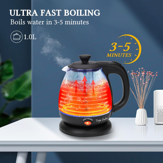 Taylor Swoden Electric Kettle with Tea Infuser, 1L Small Electric Tea Kettle with Keep Warm, LED Light Hot Water Boiler & Heater for Coffee & Teas, Auto Shut-Off & Boil Dry Protection, BPA Free, Black