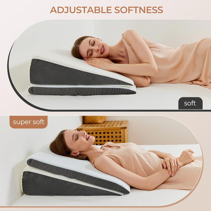 Vekkia Wedge Pillow for Sleep Apnea&Back Pain,Memory Foam Pillow Wedge,2PCS