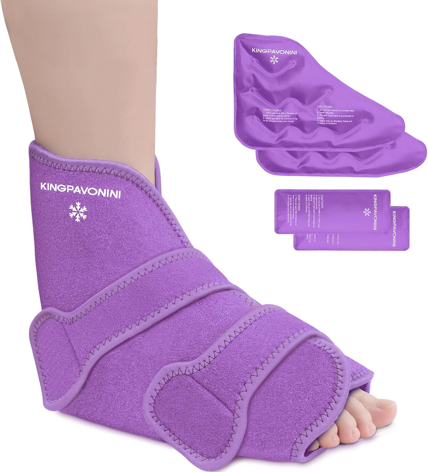 KingPavonini Ankle Foot Ice Pack Wrap for Sprained Ankle/Surgery Recovery, Reusable Gel Ice Packs for Feet Injuries, Plantar Fasciitis, Achilles Tendonitis, Hot/Cold Therapy, XL (1 Wrap+4 Gel Packs)