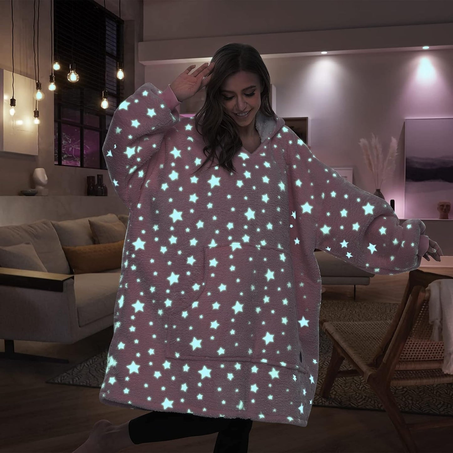 THREE POODLE Wearable Blanket Hoodie for Women, Oversized Sherpa Sweatshirt Blanket for Adults Men, Cozy Hooded Blankets, Gifts for Teen Girls Women Mom Sister