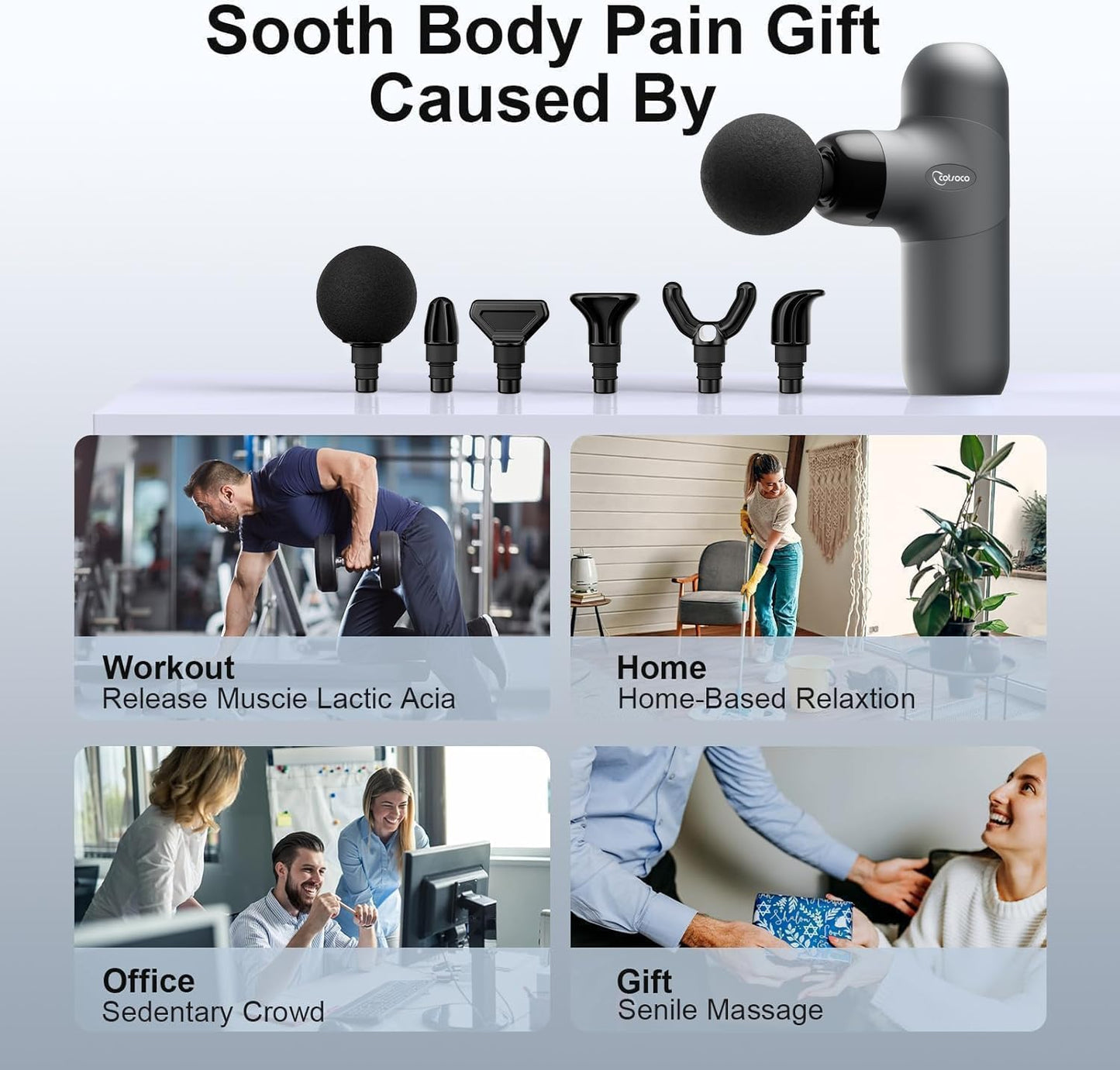 cotsoco Mini Massage Gun, Deep Tissue Percussion Muscle Massager, Compact Portable Handheld Massager with 6 Heads & 4 Speeds, Quiet for Home, Gym, Office, Travel, Gift for Men and Women