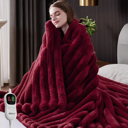 Heated Throw Blanket, Faux Fur Cozy Heating Blanket with Overheat Protection, 1/2/4/6/8 Hours Auto-Off 10 Heat Level, Machine Washable (50x60 Inches, Cream White)