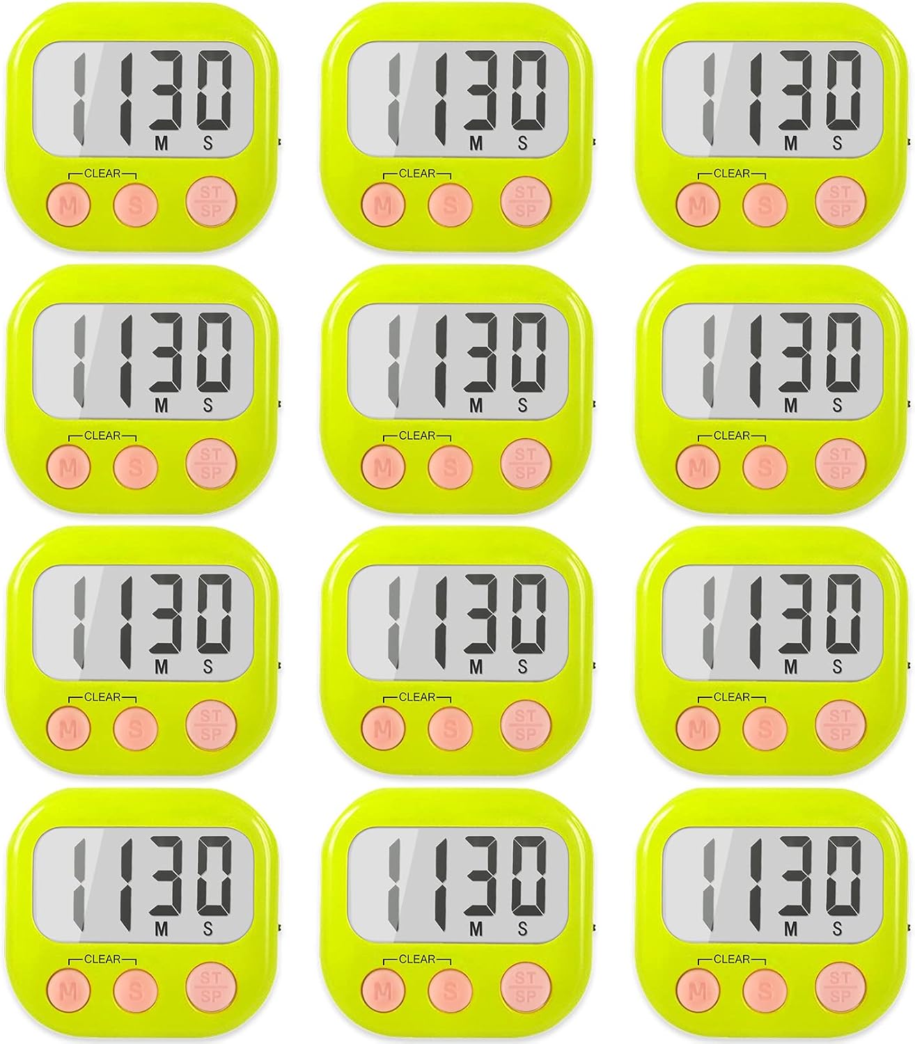 2 Pack Digital Kitchen Timer for Cooking Big Digits Loud Alarm Magnetic Backing Stand Cooking Timers for Baking White
