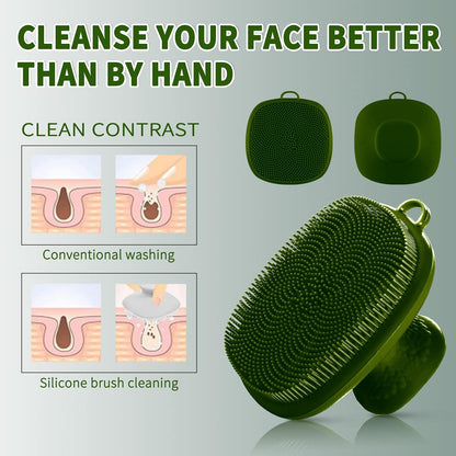 Back Scrubber for Shower & Face Scrubber, 2Pcs Silicone Exfoliating Brush Set with 17In Long Handle, Soft Body & Facial Cleansing Scrubber for Men Women