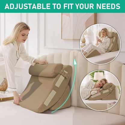 4PCS Wedge Pillow Set for After Surgery, White/Grey