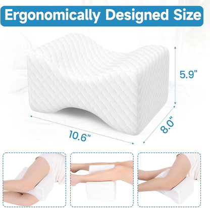 SweetSlubr Memory Foam Knee Pillow for Side Sleepers, Support Leg Pillow for Side Sleeping, Smooth Spine Alignment Pillow, Cushion for Hip, Back, Sciatica, Knee, Joints Pain Relief, White
