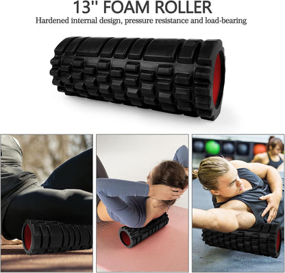 JOYENERGY 5 in 1 Foam Roller Set, Trigger Point Foam Roller Patented, Massage Roller Stick, Massage Ball, Stretching Strap for Deep Tissue Massager for Muscle Pilates Yoga Whole Body