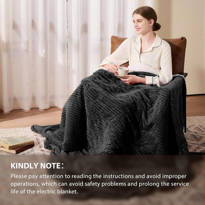 Homemate Heated Blanket Electric Throw - 50"x60" Heating Blanket Throw 1/2/4/6/8 Hours Auto-Off 10 Heat Levels Over-Heat Protection Soft Flannel Sherpa Heater ETL Certification