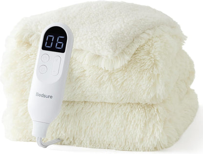 Bedsure Heated Blanket Throw Blanket with Preheat Function - Fast Heating Electric Blanket, Soft Flannel Throw with 6 Time Settings(Up to 10H), 6 Heating Settings, Gifts for Grandma (50"x60", Cream)