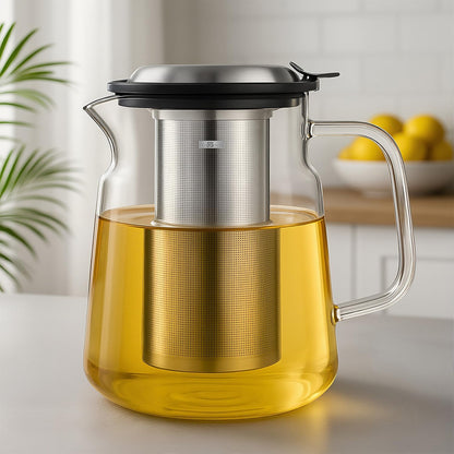 Aquach 51oz Glass Teapot with Infuser, Stovetop Safe Borosilicate Tea Pot | Dishwasher Safe, Plastic-free, Precise Loose Leaf Filter, Easy-clean Opening, Sharing Capacity