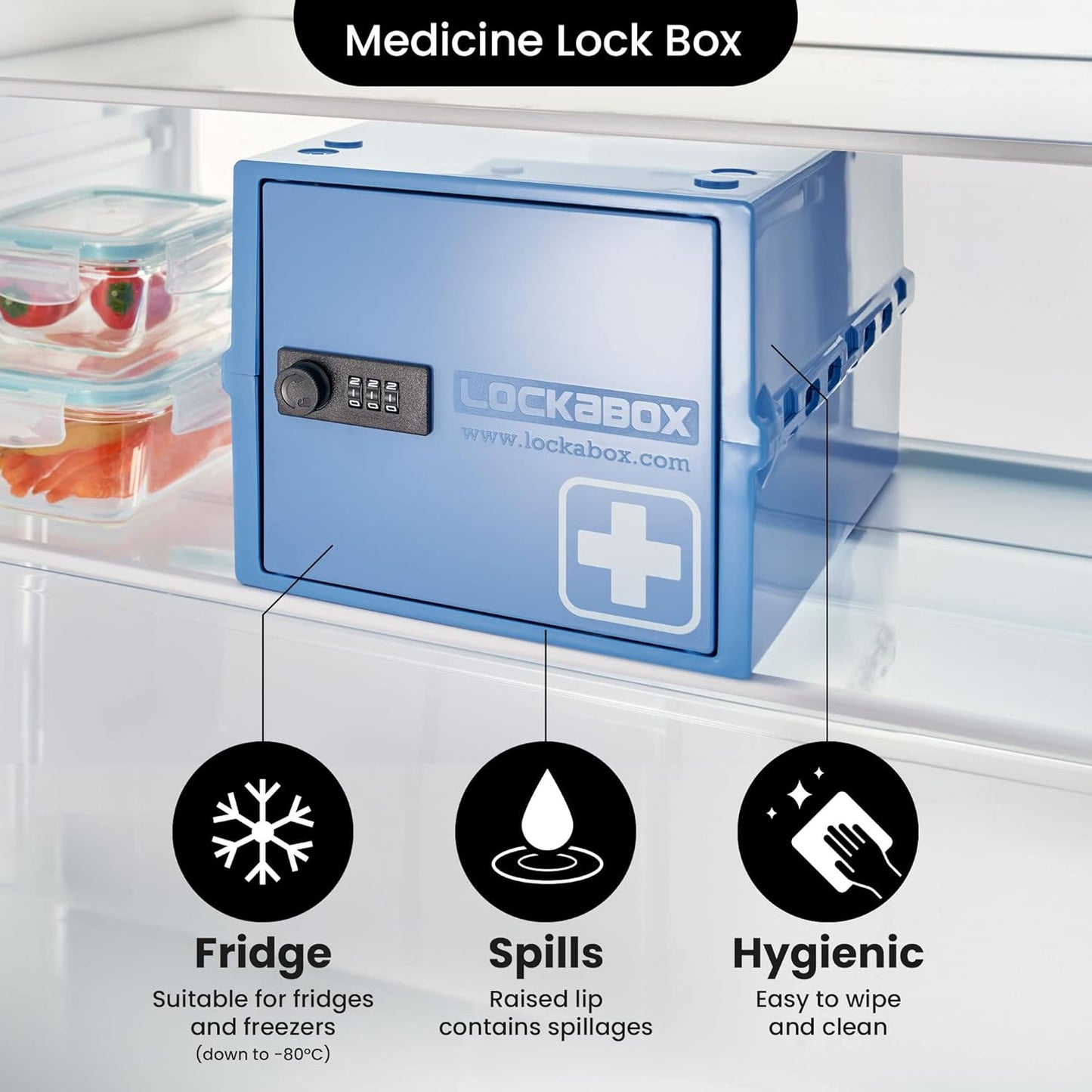 Lockabox One™ | Premium Lock Box | Medium Combination Lock Box For Food, Medicine & Home Safety | External Size 12 x 8 x 6.6 inches (Crystal)