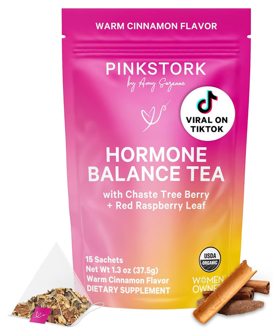 Pink Stork Organic Hormone Balance Tea for Women, Cinnamon, 30 Servings