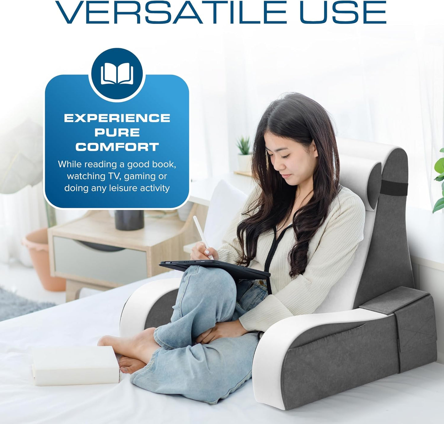 Kolbs Bed Wedge Pillow for Sleep Apnea, FSA Eligible Acid Reflux, and Back Pain Relief, with Chic Jacquard Cover - Headboard Wedges for Sleeping (5" Gentle Incline)