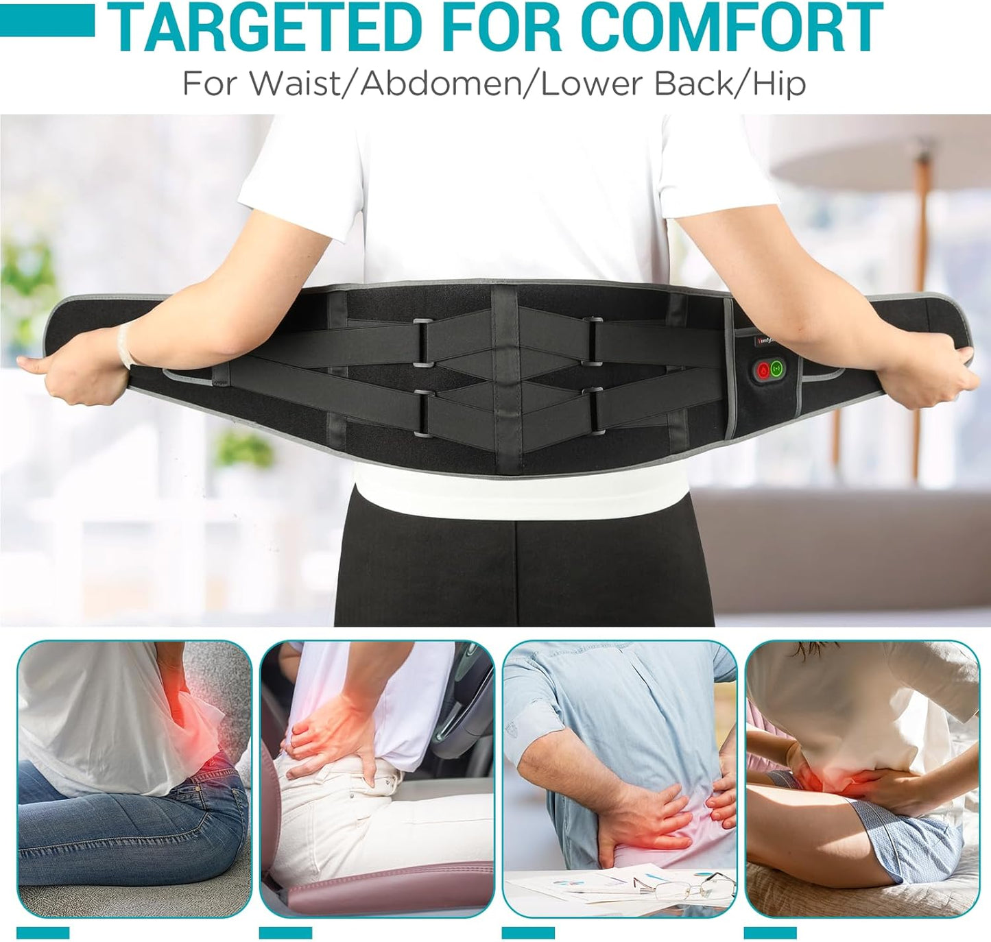 Comfytemp Cordless Heating Pad with Massager for Back, Birthday Gifts for Women Men, FSA Eligible HSA Portable Lower Back Massager Rechargeable Wireless Electric, Mom Dad Seniors 3 Heat 30mins Off