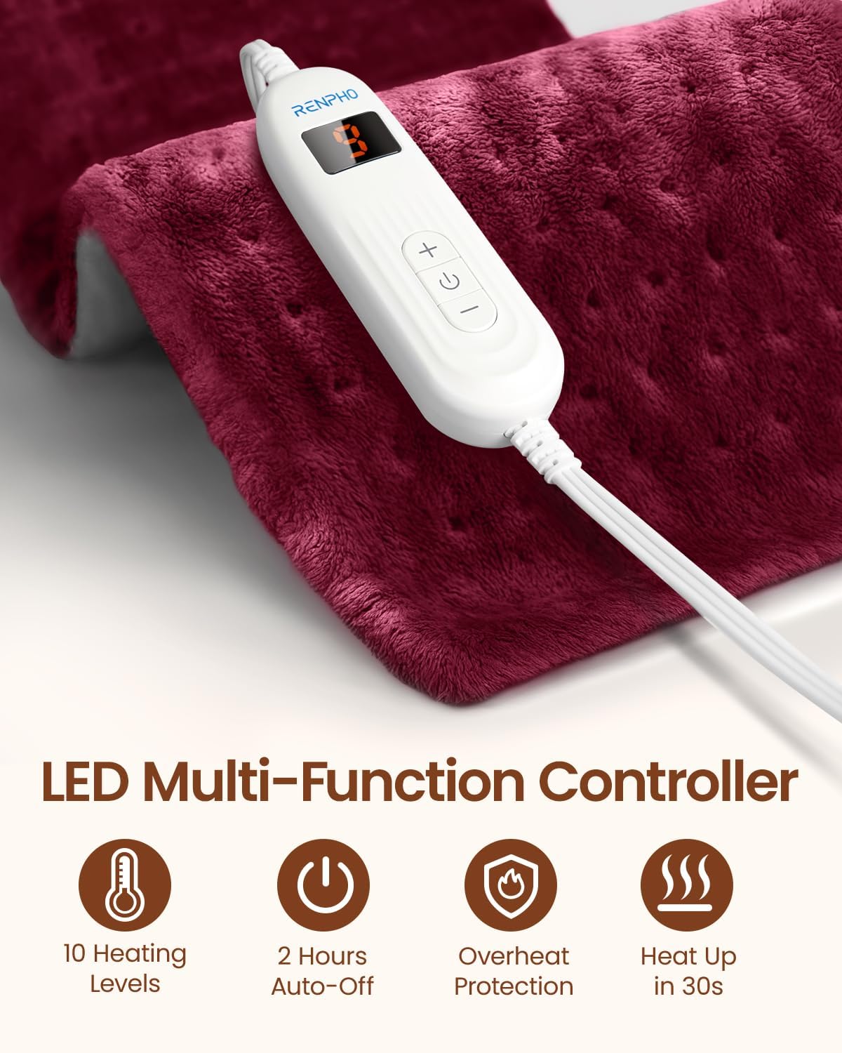 RENPHO Electric Heating Pad for Back with 10 Heat Levels