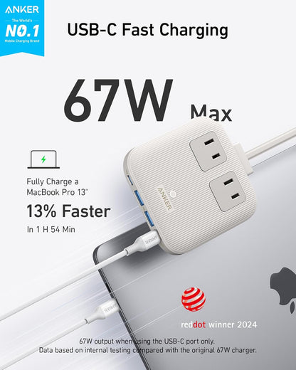 Anker Travel Power Strip, Anker Nano 67W Max 6-in-1 USB C Charger, 2 USB C