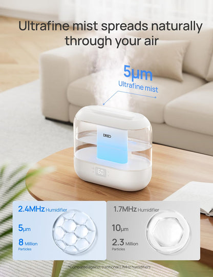 DREO 4L Smart Cool Mist Humidifiers for Bedroom HM311S Black | Top Fill, Quiet Sleep 28 dB, 36H Runtime for large room, Touch/APP/Voice Control, Nightlight, ideal for Baby, Plants, Nursery