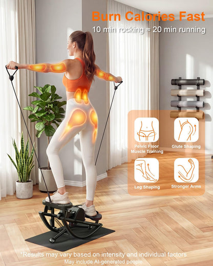 Rocking Steppers for Exercise at Home, Rocker Stepper Side to Side with Resistance Bands & Handlebar for Full Body Workout, Low-Impact Lateral Stepper Exercise Machine with Digital Monitor