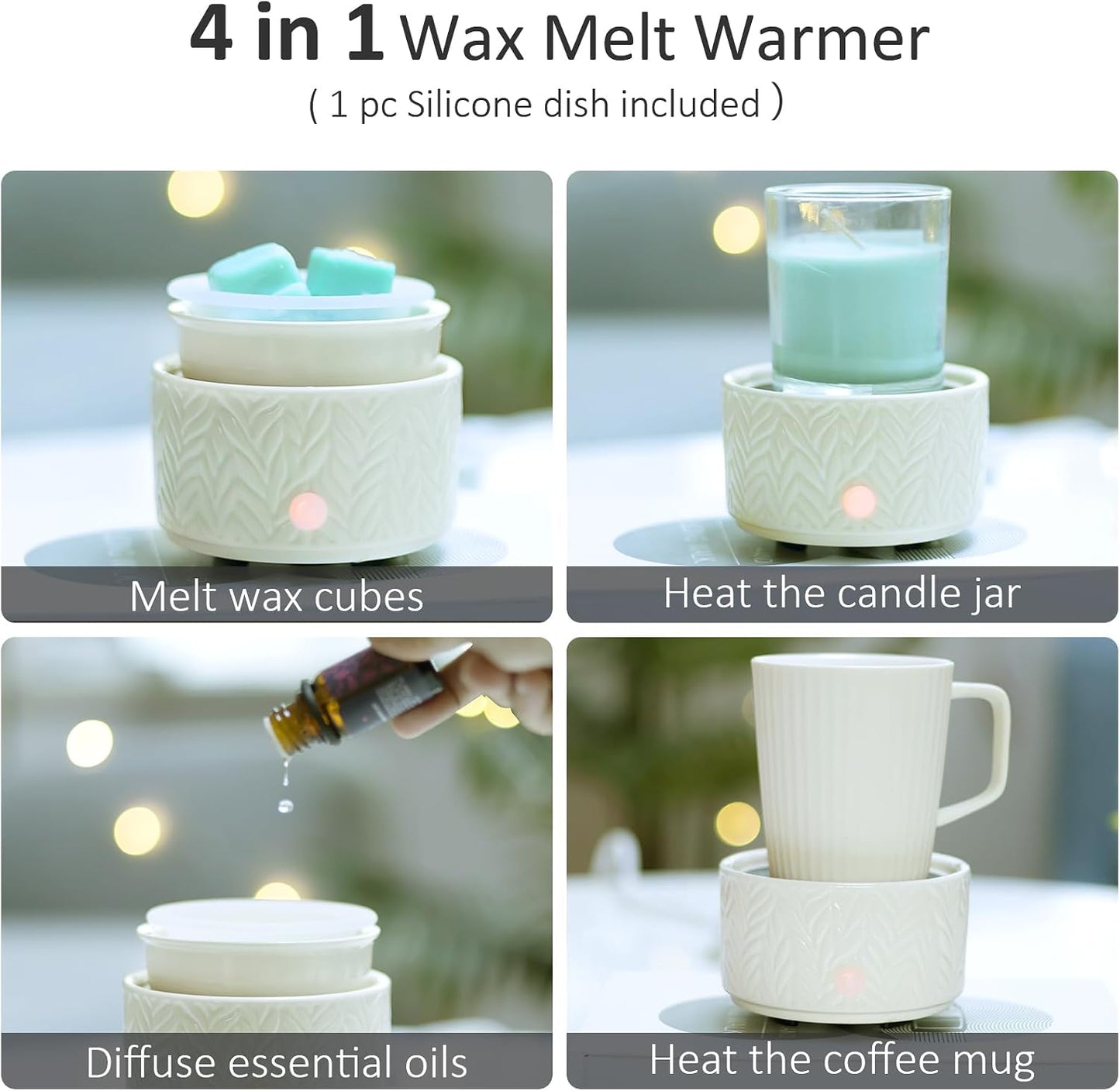 EQUSUPRO Wax Melt Warmer for Scented Wax Melts 3-in-1 Electric Ceramic Candle Wax Warmer Burner Fragrance Wax Melter for Home Office Bedroom Gift & Decor (Leaf)
