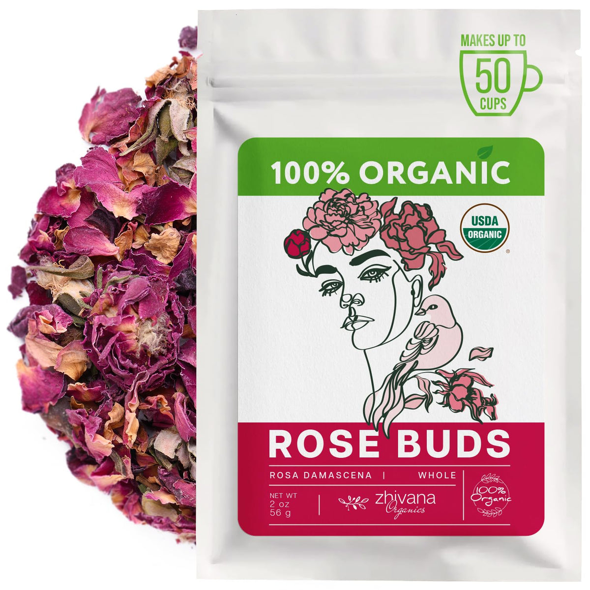 Organic Rose Petals (2oz.) - Rose Tea Organic Loose - Food Grade Rose Buds