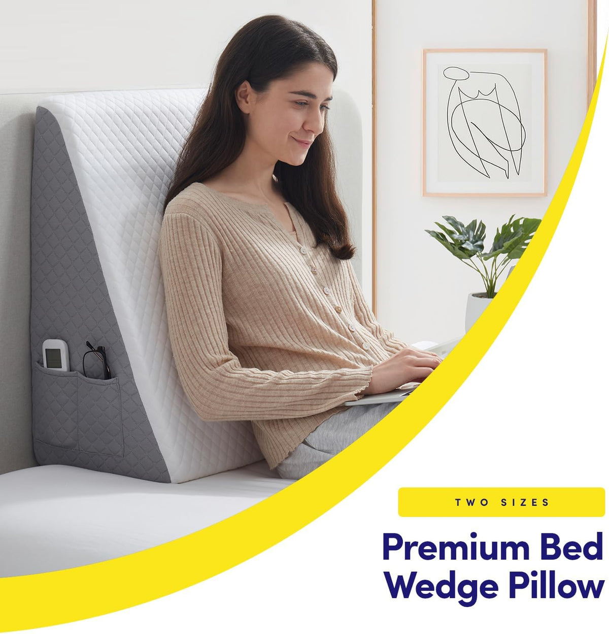 Premium Bed Wedge Pillow - Ergonomic Support for Sleeping, Post-Surgery, Acid Reflux Relief, and More - CertiPUR-US Certified Memory Foam - Removable Cover Included, Triangle, 24" x 22" x 7.5"
