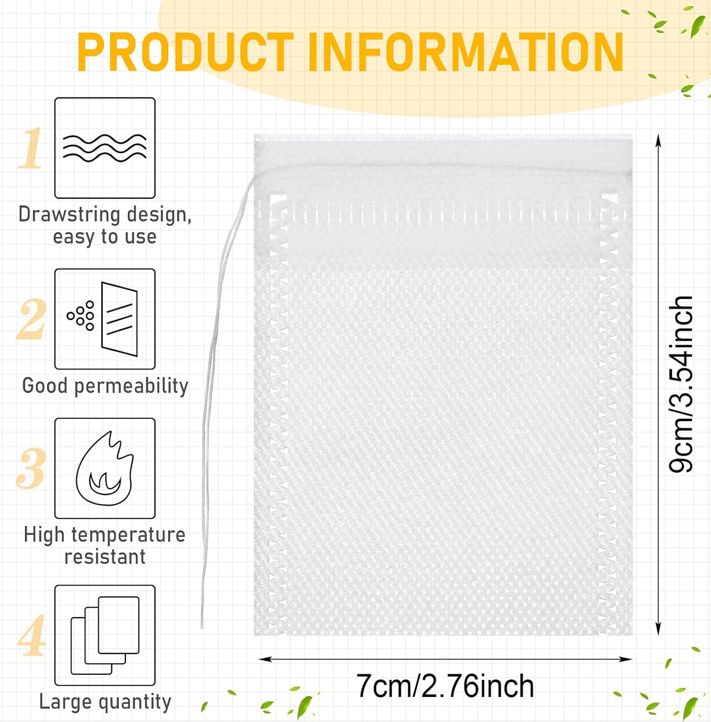 1000 Pcs Disposable Tea Bags Bulk for Loose Leaf Tea Drawstring Empty Coffee Sachets Filter Infuser Strainers for Coffee Spice Christmas Herbs Gift (2.75 X 3.54 Inch)