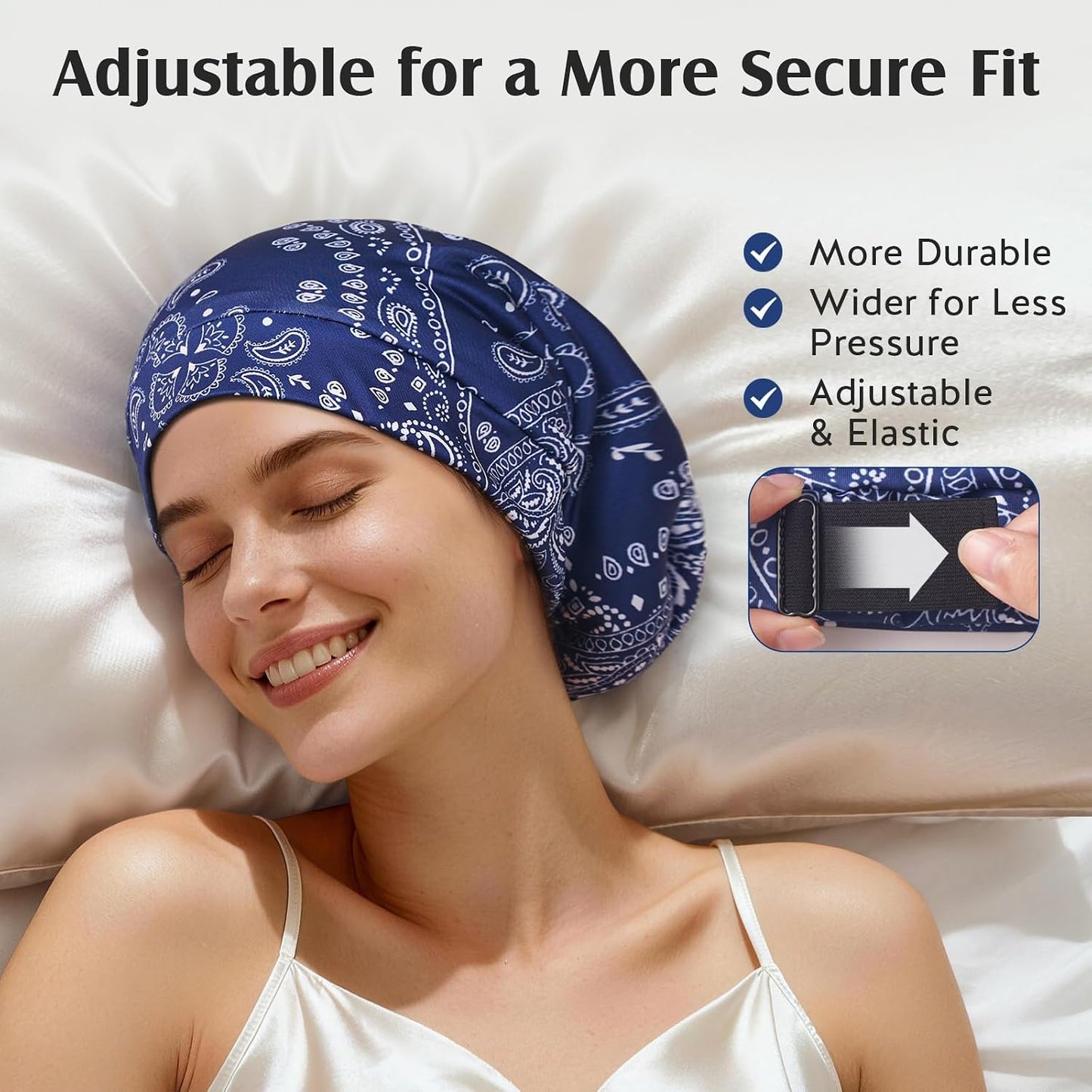 YFONG Mulberry Silk Hair Bonnet for Sleeping Women Men, Real Silk Lining, Not Satin, Stay On All Night Sleep Bonnet with Adjustable Strap for Curly Short Long Fine Hair, Black