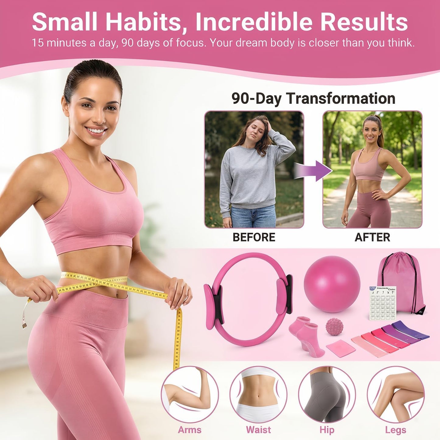 At Home Pilates Kit for Women, Home Workout Pilates Equipment Set with Pilates Ring, Ball, Pedal Resistance Band, Resistance Bands, Yoga Strap, Bag, Pilates Essentials Kit for Starter, Beginners
