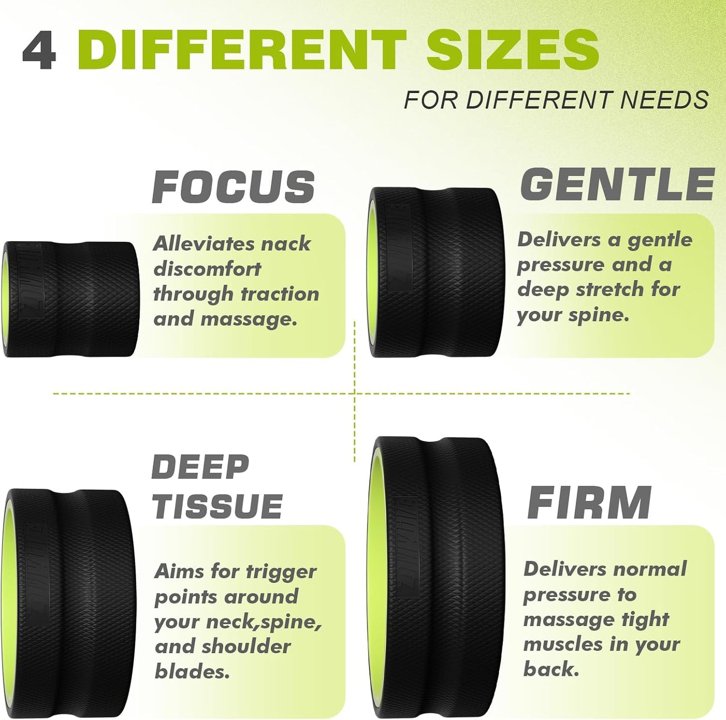 Back Roller Wheel - 5 Pack Yoga Foam Roller for Physical Therapy & Back Stretcher, Deep Tissue Massage for Pain Relief & Stretching | Green.