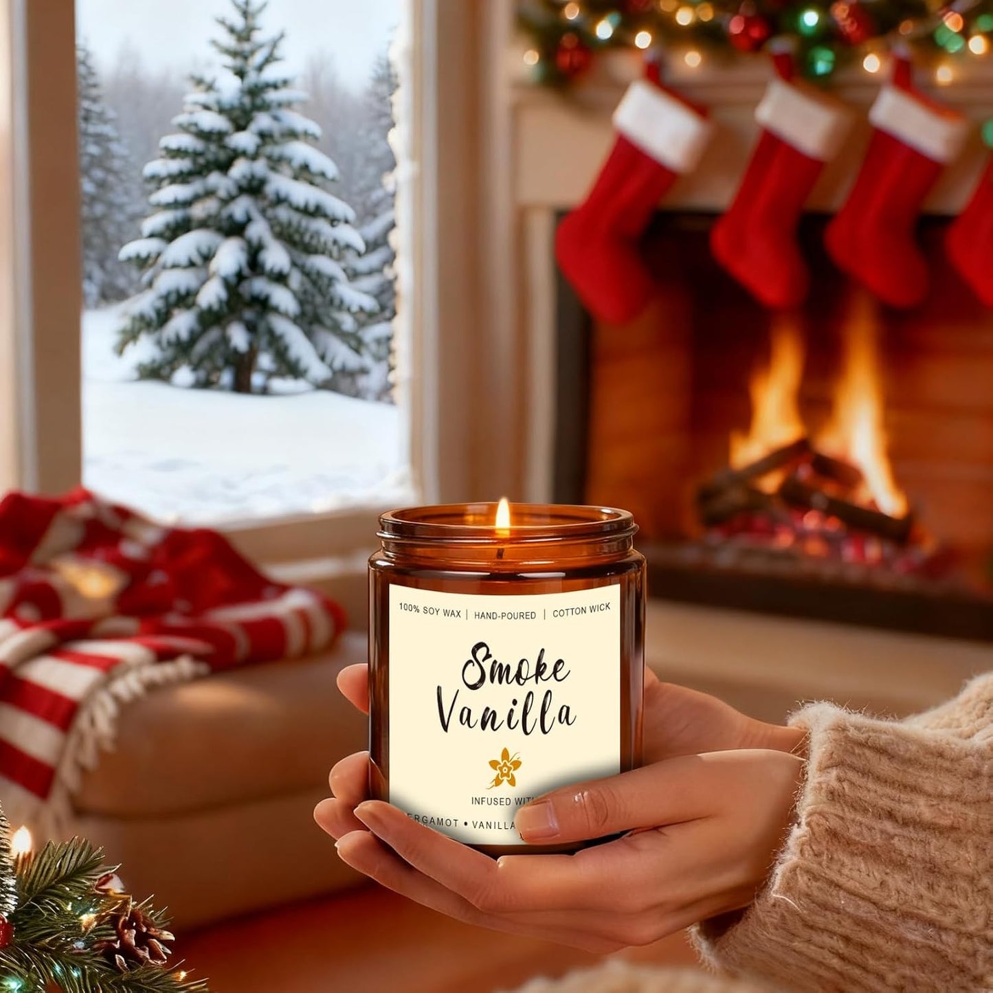 Soy Candles Set of 4, 9oz Natural Soy Wax Aromatherapy Candles, Home Scented Candles with 4 Scents (Lavender, Amber Sandalwood, White Sage, Coconut Vanilla), Gifts for Mom, Women, Relaxation, Yoga