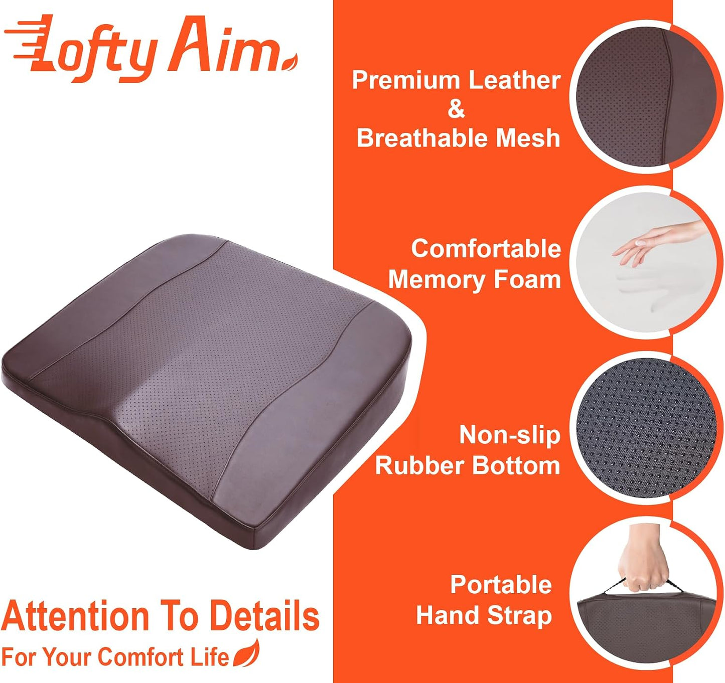 Lofty Aim Car Seat Cushion, Comfort Memory Foam Car Cushions for Driving - Sciatica & Lower Back Pain Relief, Driver Seat Pillow for Auto, Office Chair, Wheelchair - Black
