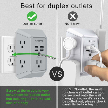 Wall Charger, Surge Protector, QINLIANF 5 Outlet Extender with 4 USB Ports