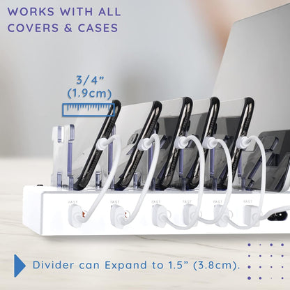Fast Charging Station for Multiple Devices, 6-Port USB Charging Dock White